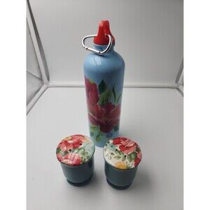 Pioneer Woman Salt & Pepper Shakers Vintage Floral Stoneware Teal Water Bottle